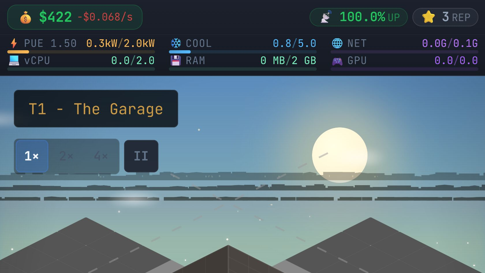 Desktop Data Center Fan dashboard showing an isometric rack floor and live resource capacity bars